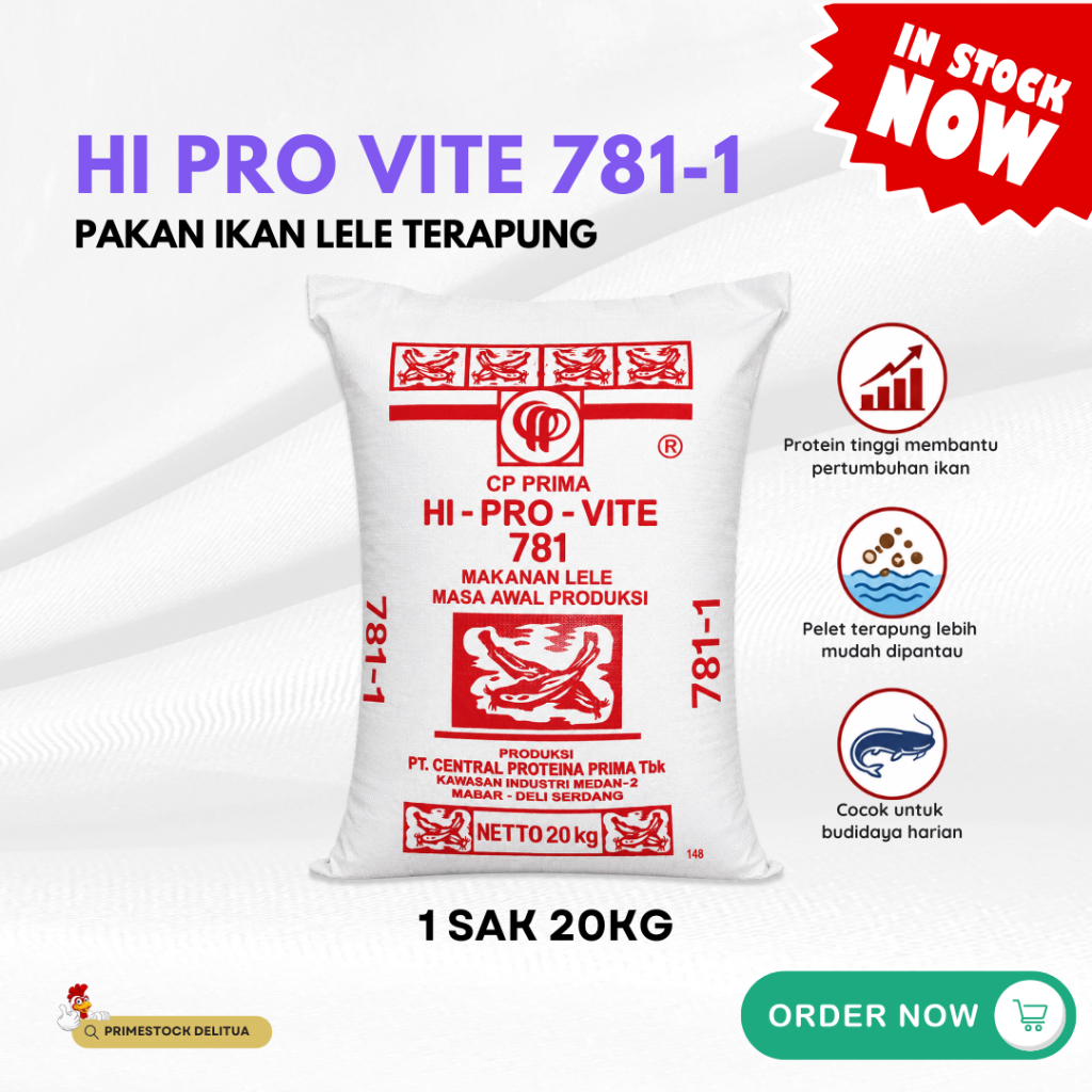 HI PRO VITE 781-1 1 Sak 20Kg Pelet Ikan Terapung Lele Nila Gurame Patin Bawal Mujair