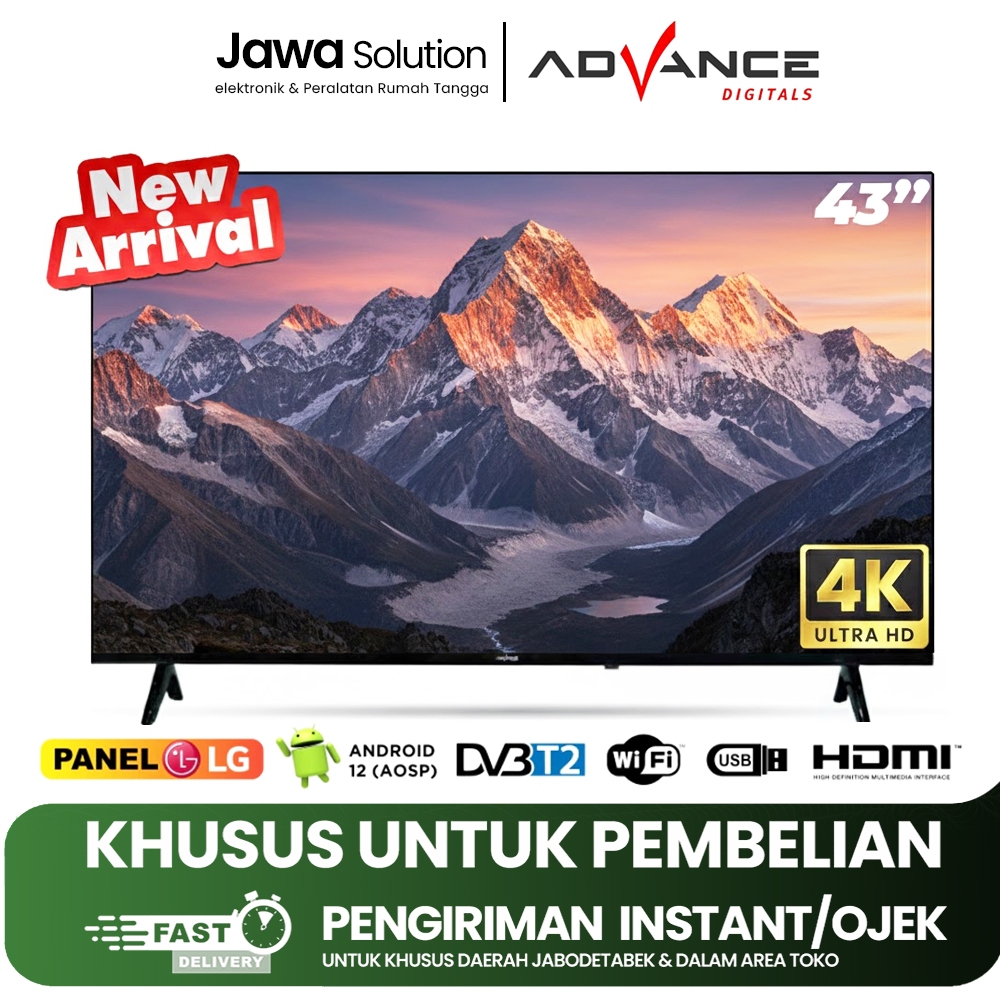 [KHUSUS PACKING KAYU]ANDROID TV SMART TV ADVANCE ADV-4301A PRO 43 INCH - 4K TV DIGITAL TV FRAMELESS 