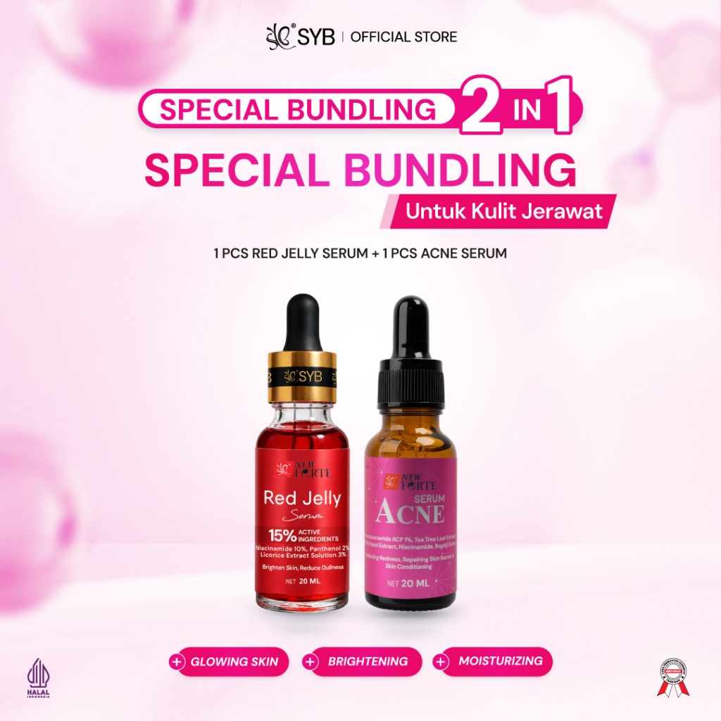SYB [ COMBO SERUM WAJAH LENGKAP | BRIGHTENING + ACNE SOLUTION (2IN1 BUNDLE) ] (1 PC RED JELLY SERUM 