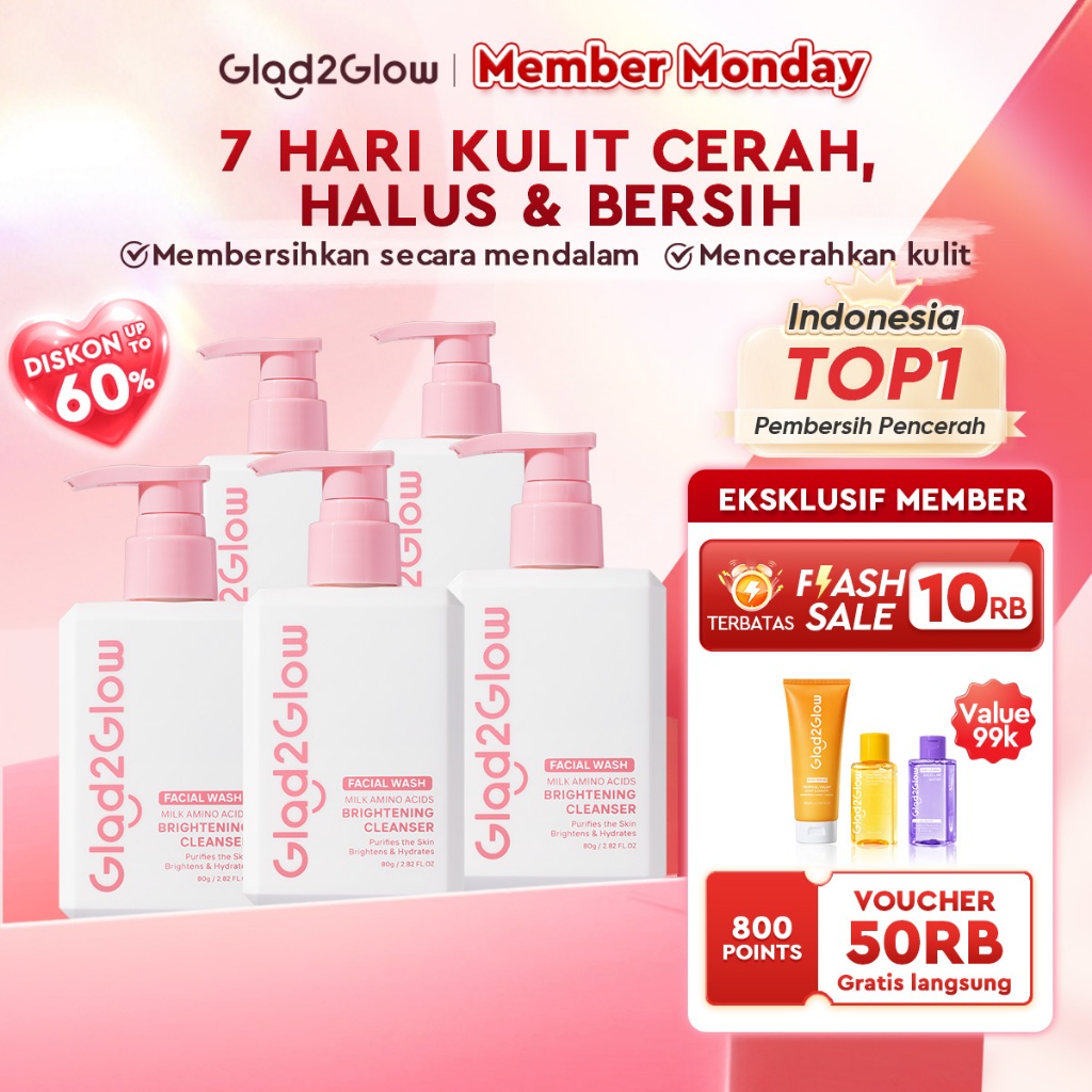 Glad2Glow Milk Amino Acid Gentle Cleanser facial wash,pembersih pencerah,pembersih wajah sabun cuci 