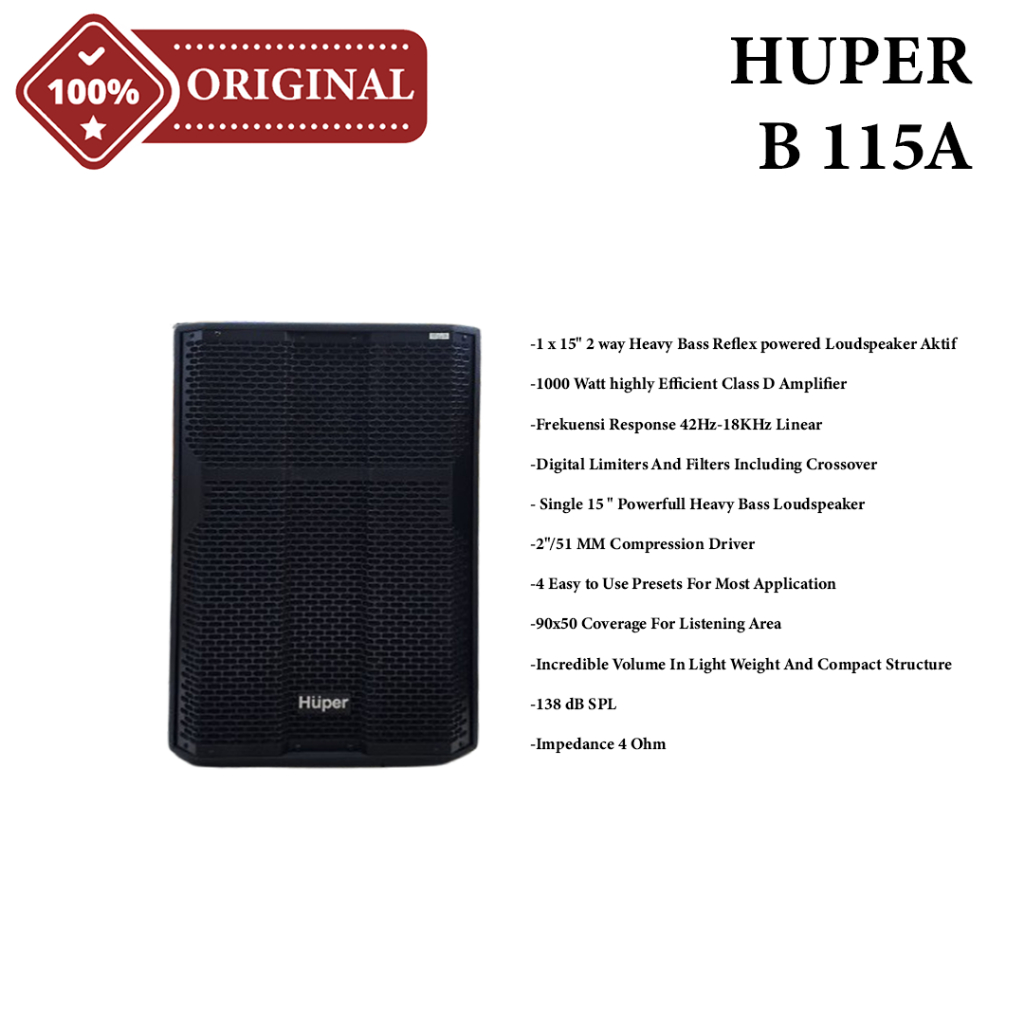 Speaker Aktif 15 Inch HUPER B115A | B115 A | B 115A Original 1000 Watt BOX KAYU
