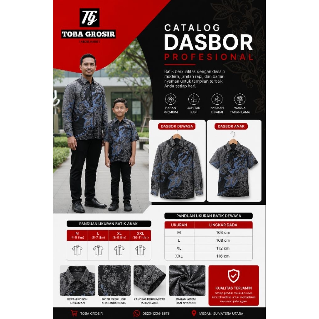 Kemeja Batik Couple Ayah Dan Anak | Kemeja Batik Ayah Panjang | Kemeja Batik Anak Pendek.