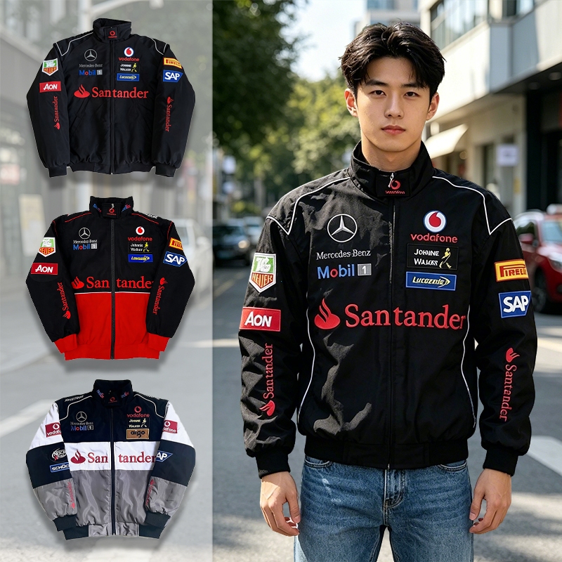 GTY Mercedes Benz Coat Outdoor Olahraga,Vintage Racing Jaket Casual,Bordir Long Sleeve Jacket Pria