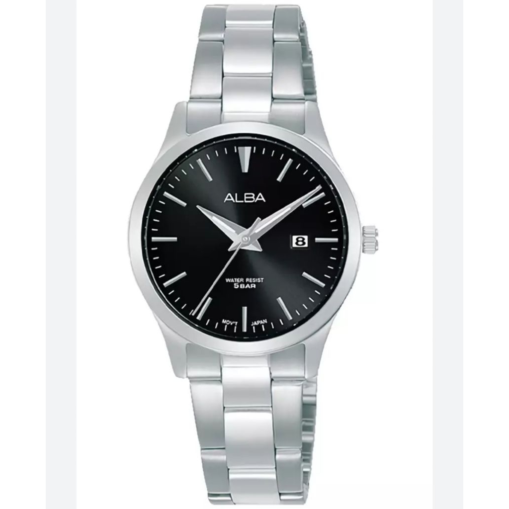 Jam Tangan ALBA AH7Y03X1 Rantai Silver Dasar Hitam
