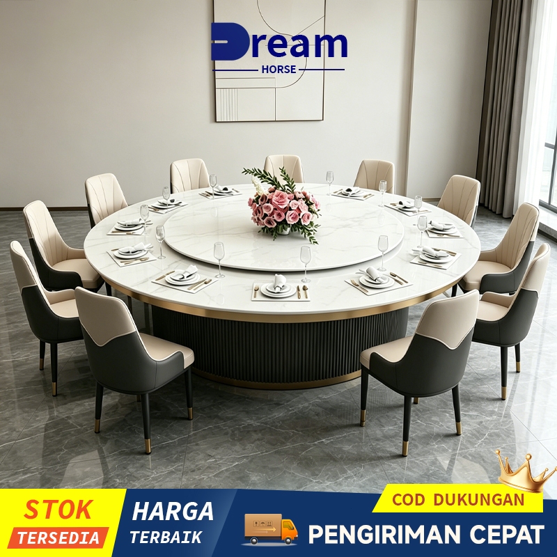 Meja Makan Putar Elektrik/Meja Makan Marble Bundar/Meja Makan Putar Hotel/Meja Makan Besar 14 Kursi