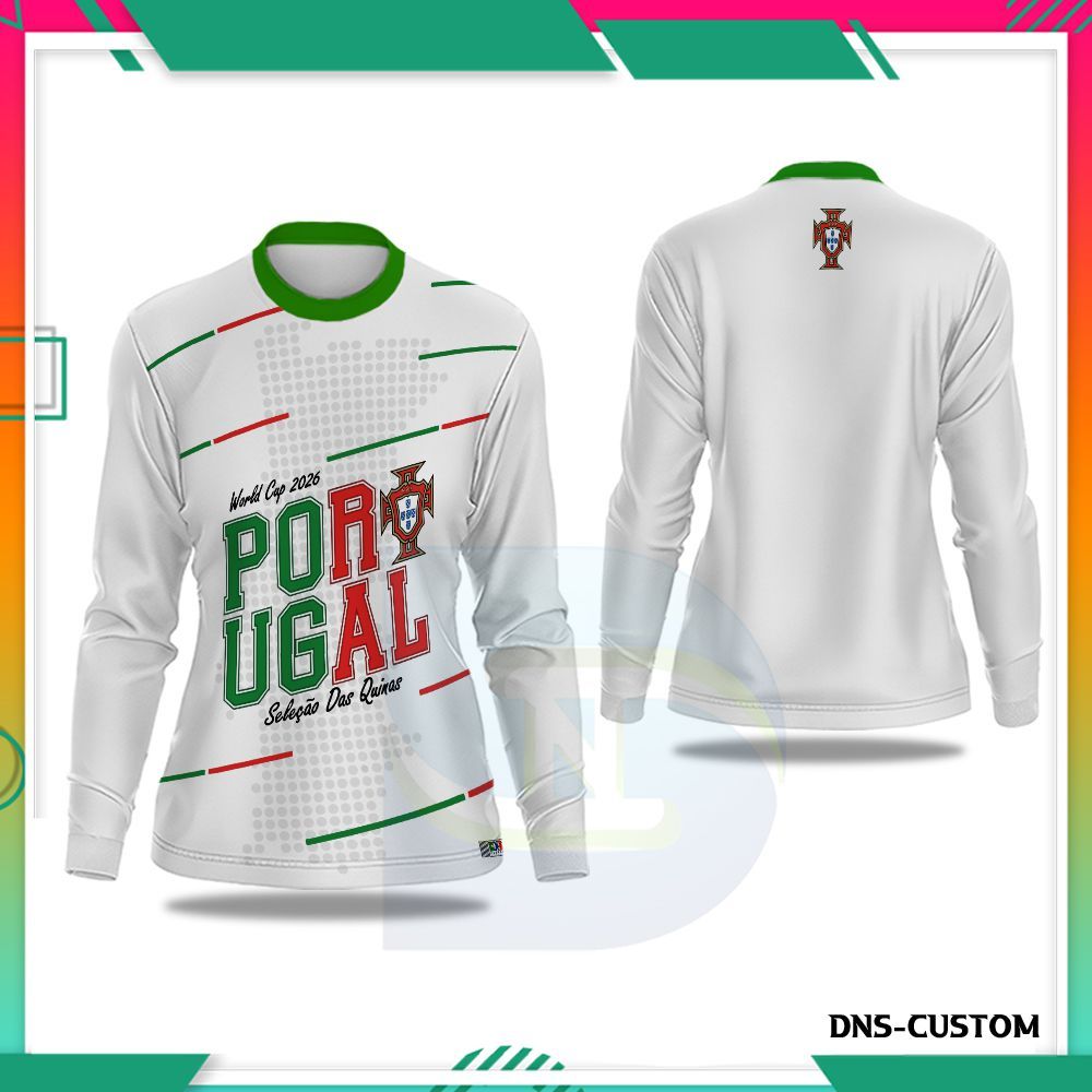 Kaos Portugal Wanita Lengan Panjang Premium Casual Kekinian/Jersey Bola Portugal Custom