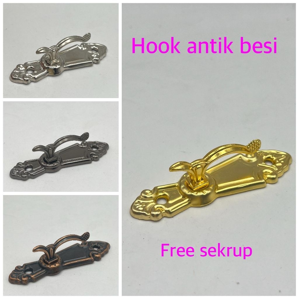 hook / pengait / cantolan tali gorden MODEL ANTIK KECIL BESI FREE SEKRUP
