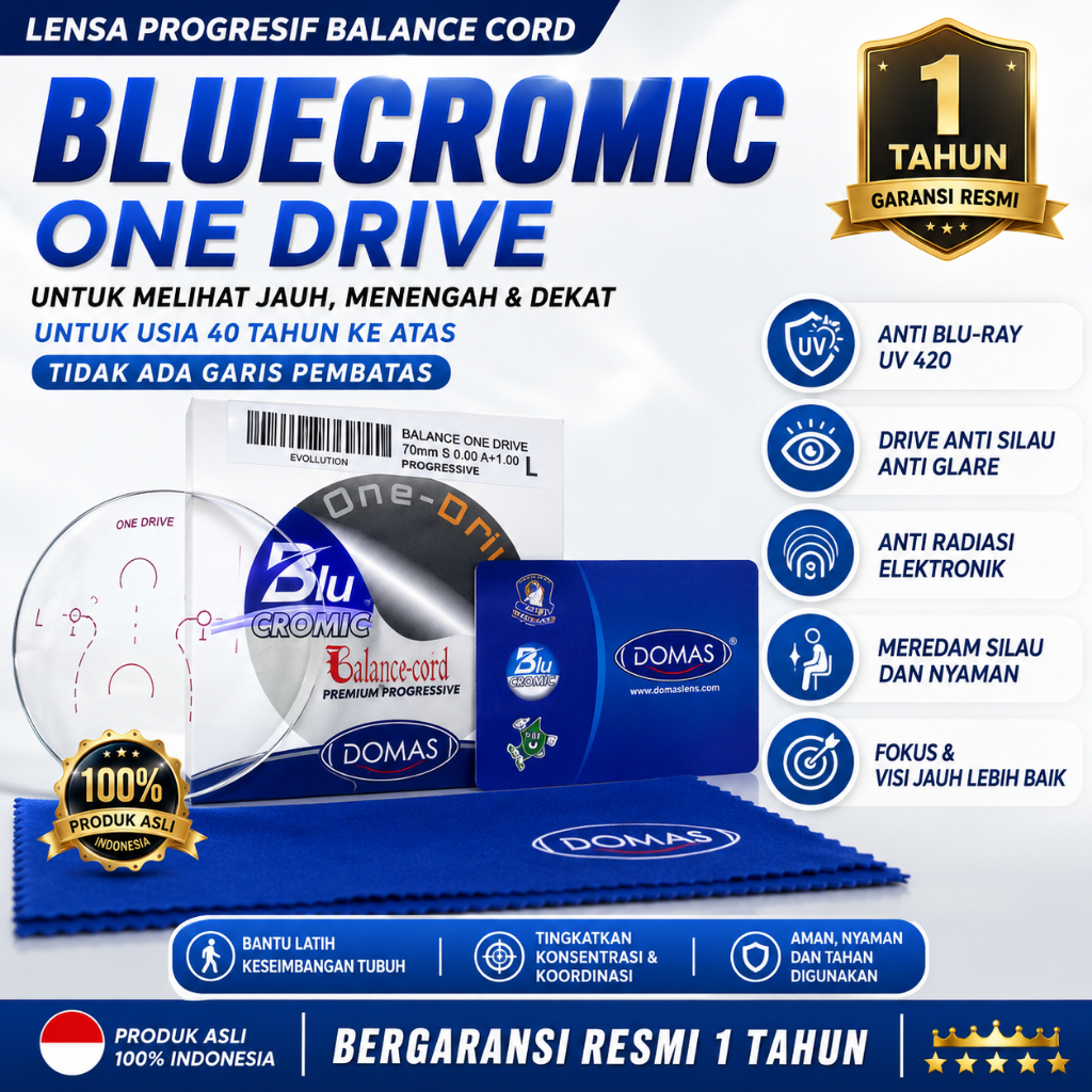 Lensa Progresif Balance Cord Bluecromic One Drive | Photocromic | Anti Radiasi | Anti blueray  UV420