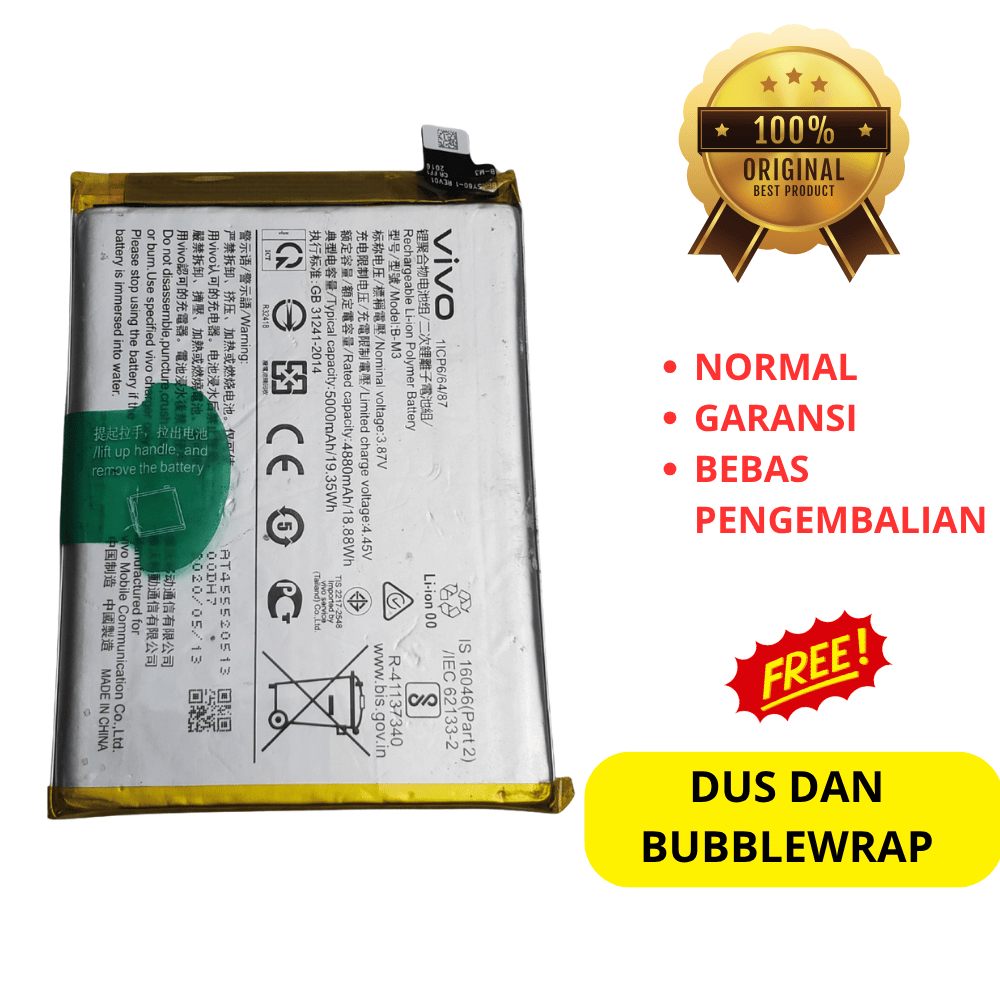 baterai hp vivo y50 B-M3 - y30 - y30i - asli original copotan cabutan bawaan