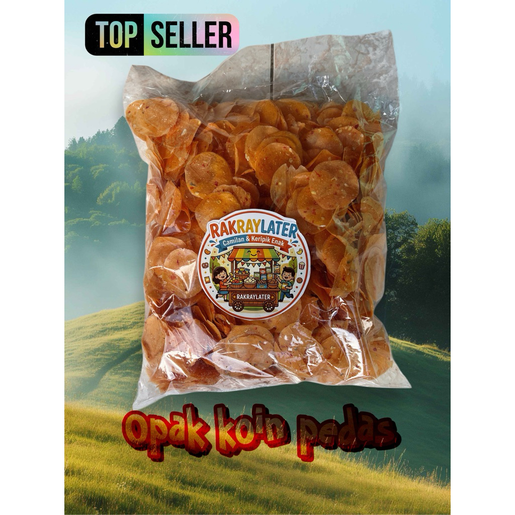 kripik opak singkong/ opak koin rasa pedas mantap