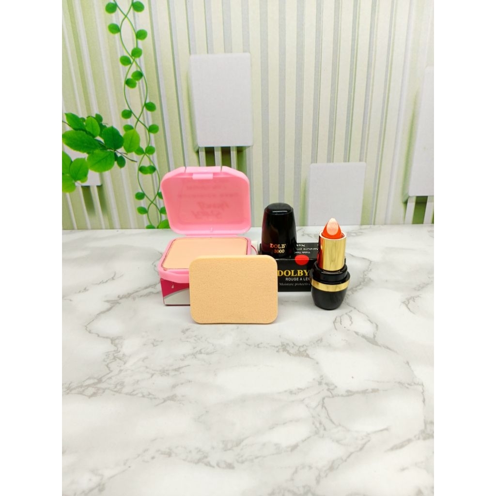 Paket MakeUp Murahh Bedak Reffil Fair & Lovely dan Lipstik Dolby [Oren]