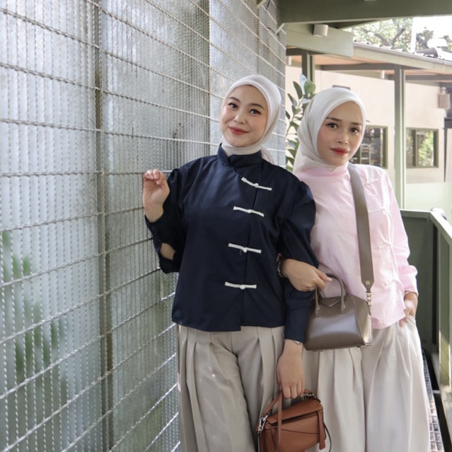 BIGIMO - Kemeja Wanita Model Cheongsam Modern  - Atasan Casual Wanita - Blouse Wanita Katun Kancing 