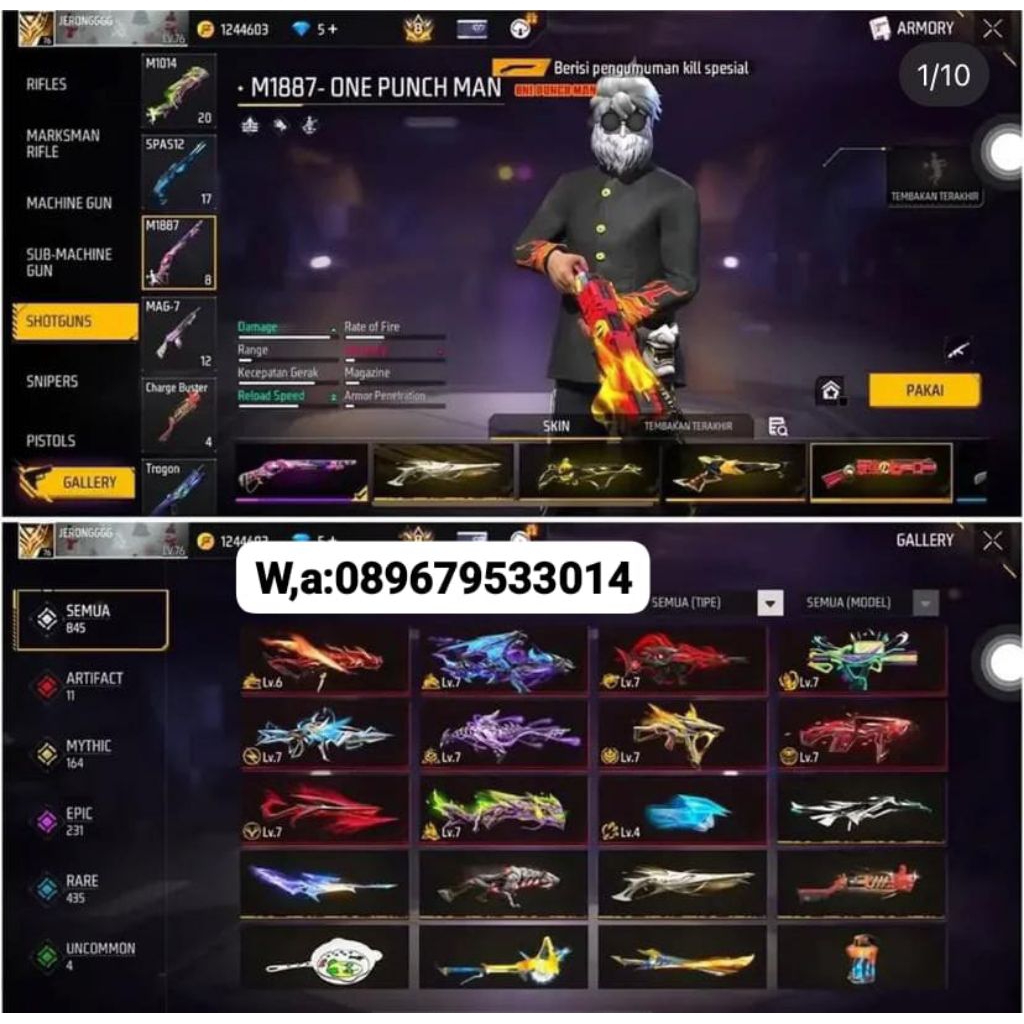jual akun free fire sultan