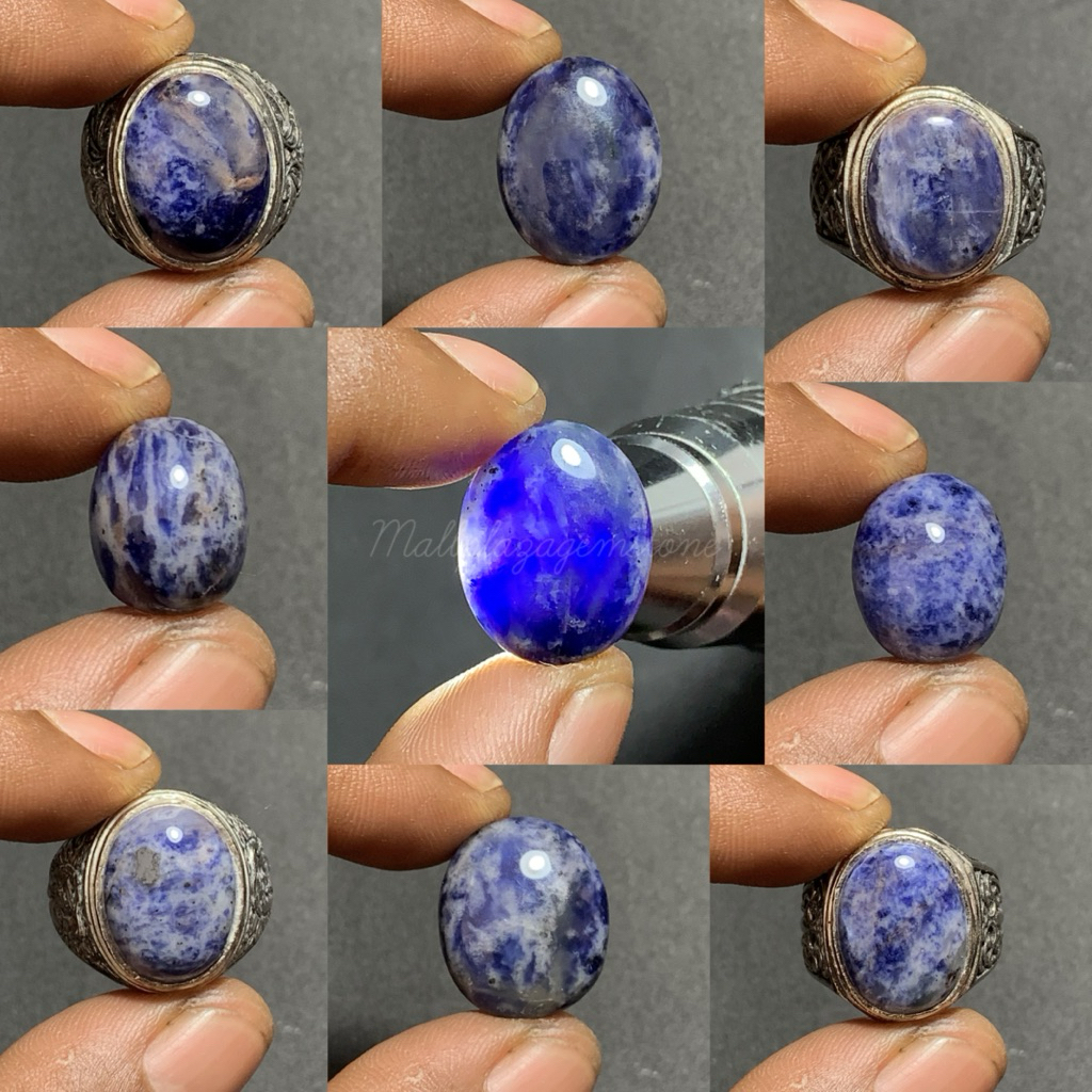 batu blue sodalite asli natural ring alpaka / losstune batu blue sodalite / cincin batu blue sodalit