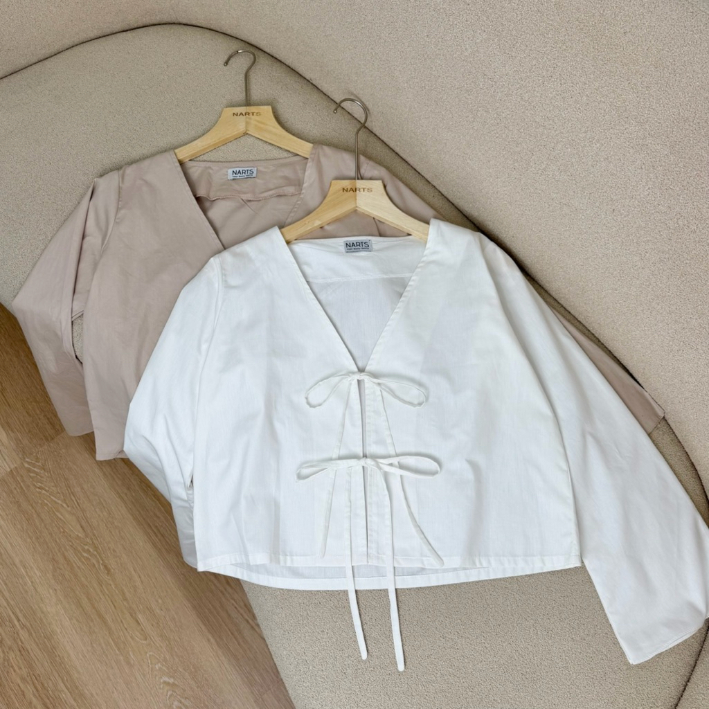 Naya Outer Crop Poplin | Outer Wanita Korea Tali Depan Premium Look
