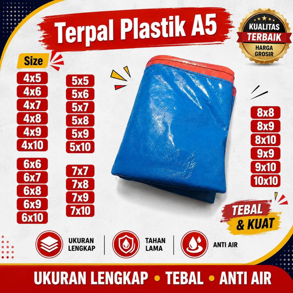 TERPAL PLASTIK A5 UKURAN 4x5 4x6 6x8 4x10 10x10  KUAT TAHAN LAMA