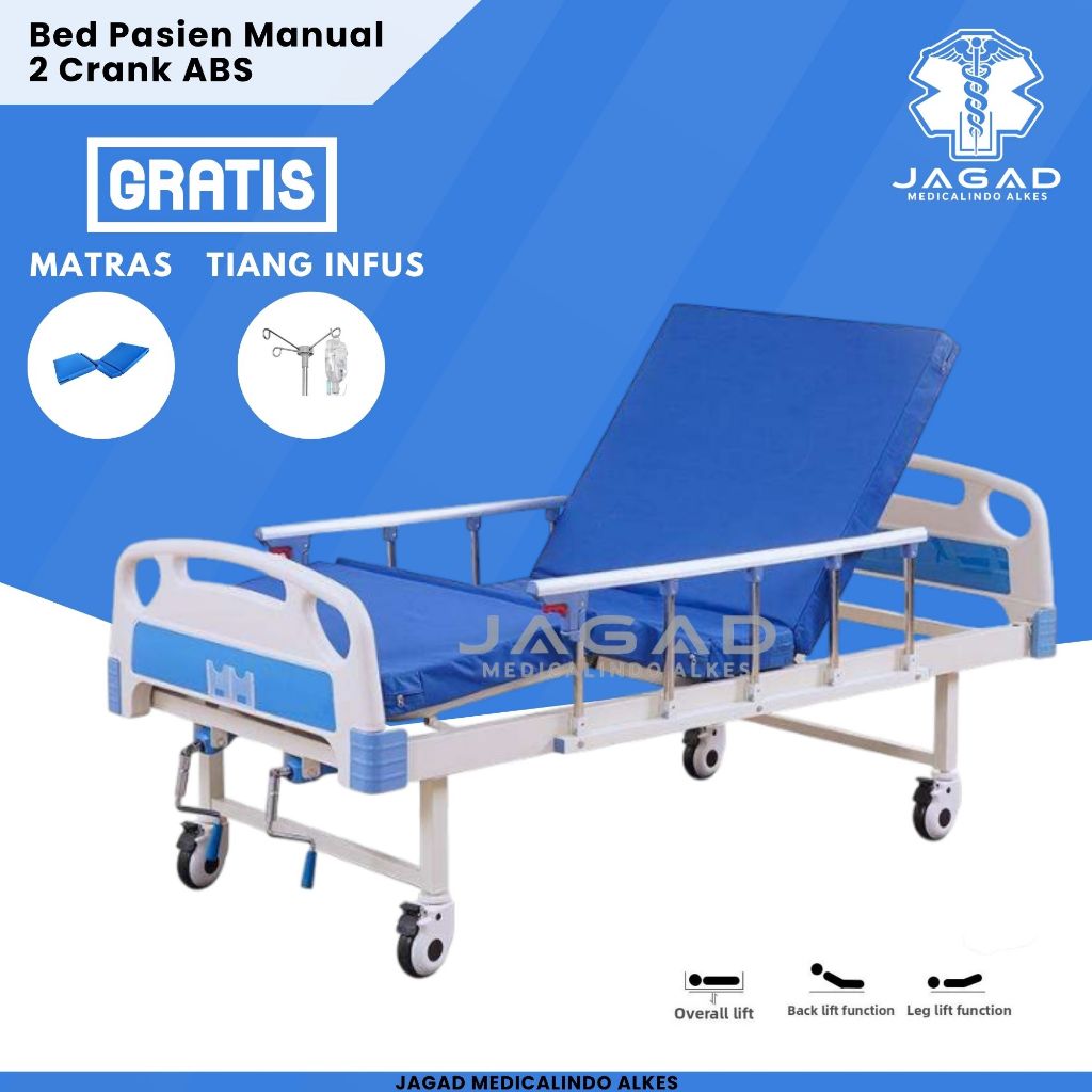 Bed Pasien ABS Ranjang Rumah Sakit 2 Crank Engkol Merk Gratis Matras