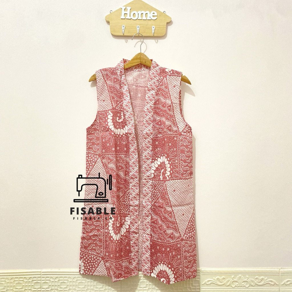 Outer Batik Cardigan Batik Panjang Tanpa Lengan Outer Panjang Batik Cerah Motif Pesisir