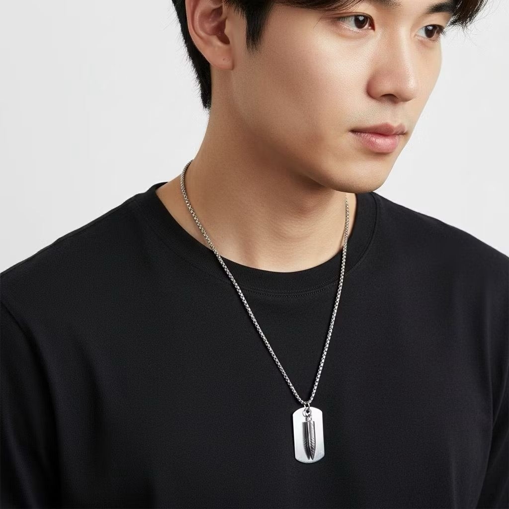 KALUNG COD PRIA TITANIUM ASLI ANTI KARAT Doble liontin (plat/peluru)