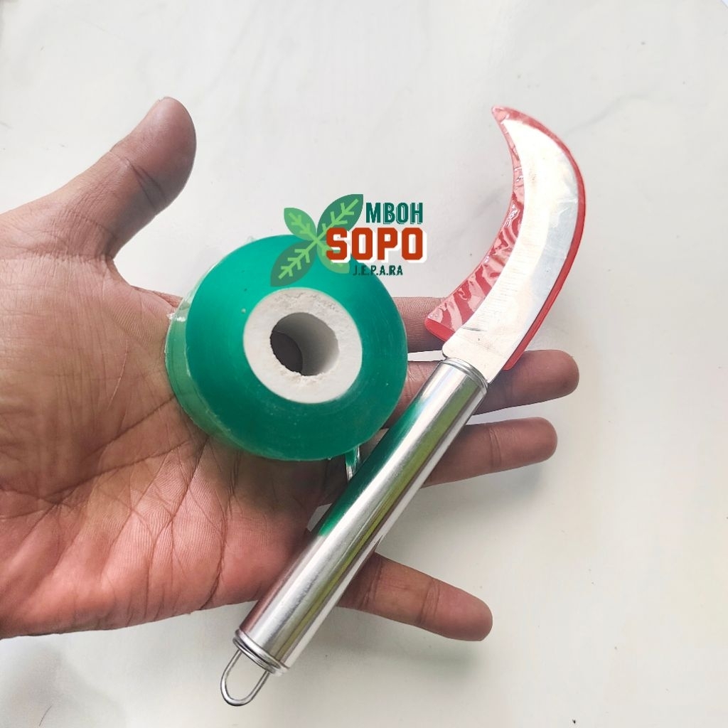 Alat Bonsai dan Berkebun , Set Pisau Stenlis + Plastik Grafting