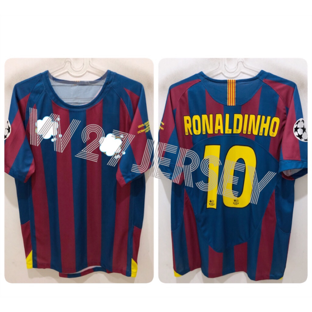 JERSEY RETRO - BARCELONA FINAL PARIS 2006 name player Ronaldinho + Patch UCL