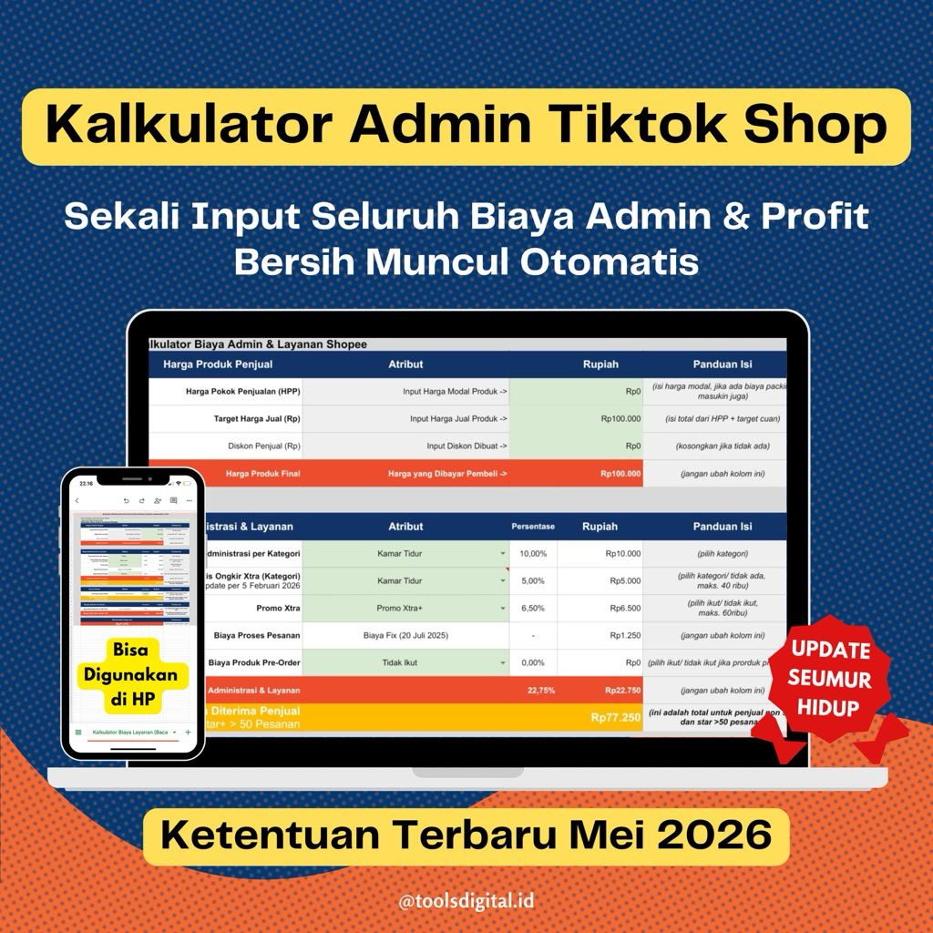 100% Akurat  Template SPREADSHEET Kalkulator Admin Tiktok Shop Lengkap Terupdate Mei 2026