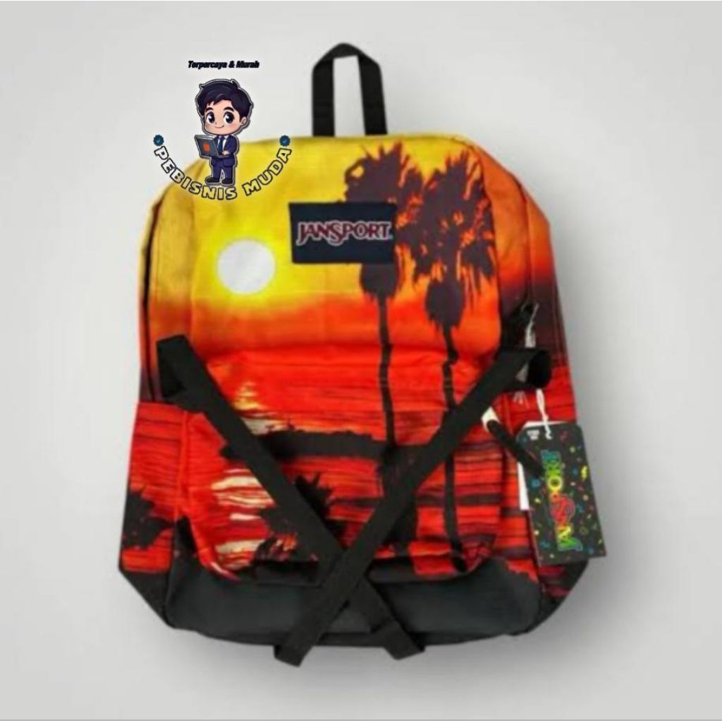 [READY STOK BISA COD] TAS RANSEL JANSPORT MOTIF SUNSET - BNWT FULL TAG