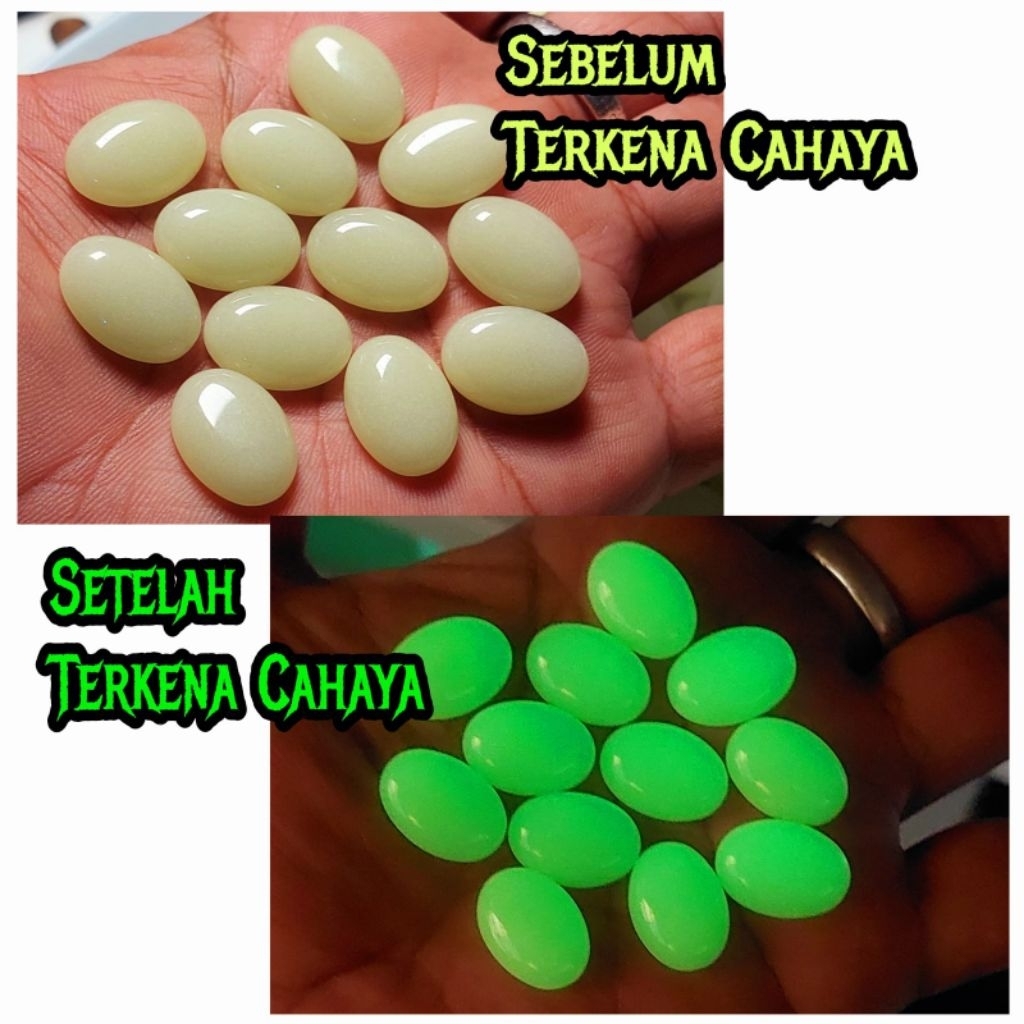 Batu akik fosfor cahaya nyala hijau