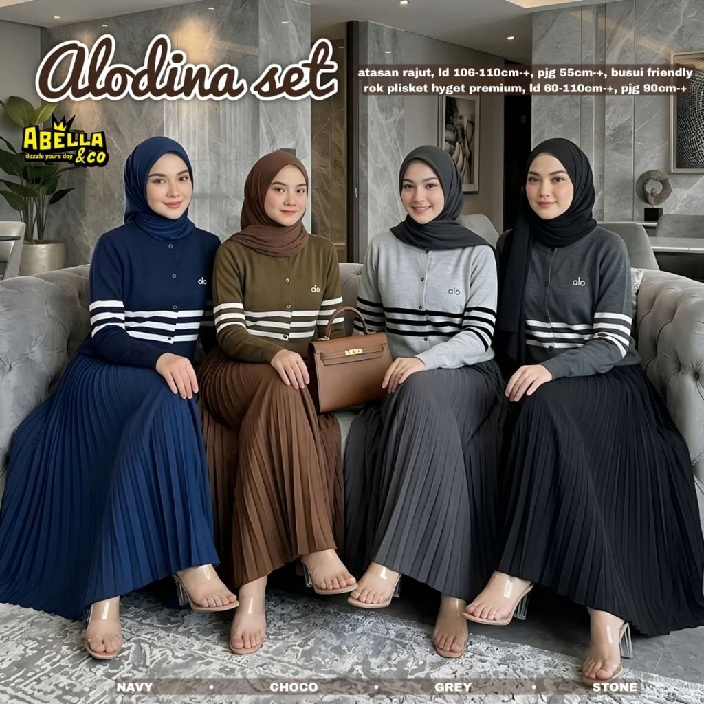 Saida Alodina Setelan Rok Plisket Kemeja Rajut By Abella // Baju Set Wanita Outer Rajut Rok Polos