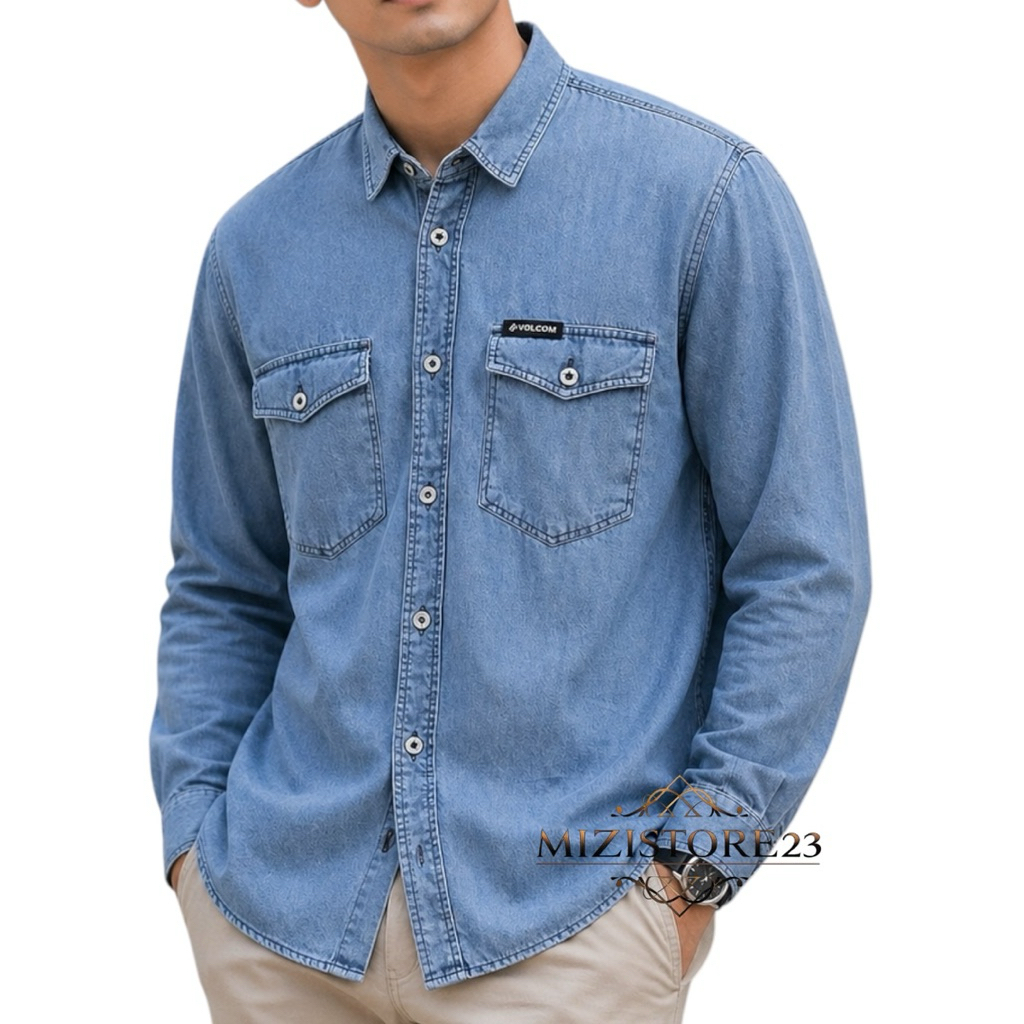 KEMEJA JEANS DENIM LENGAN PANJANG TERBARU KEMEJA DENIM PRIA LENGAN PANJANG