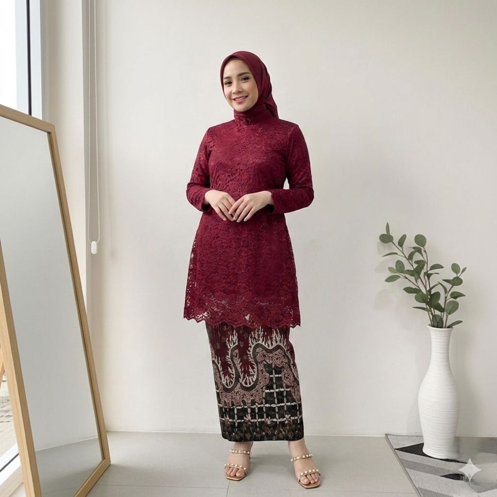 Toko.Sky.!!!  Setelan Tunik Brokat-Setelan Kebaya Kurung Rok Batik Plisket-Kebaya Brokat Modern
