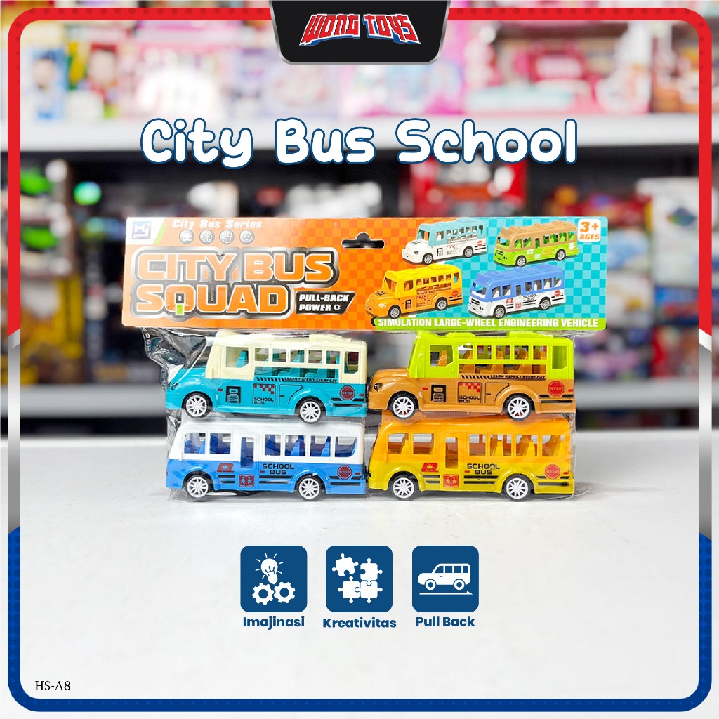 City Bus School (HS-A8) - Mainan Mobilan Pull Back Bus Sekolah City Bus Squad