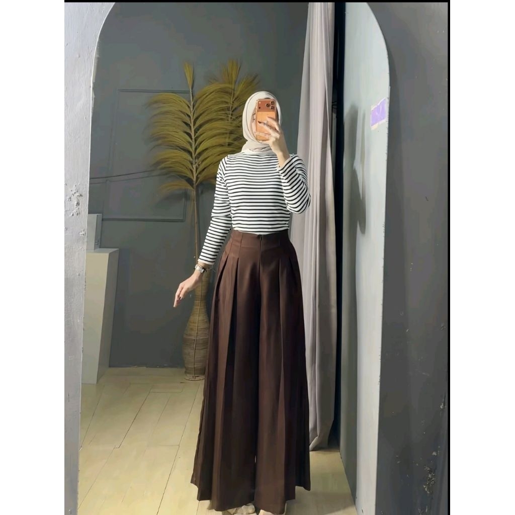 Lavie Pants Kulot Highwaist Wanita - Celana Kulot Gombrong Warna Ivory - Kulot Wide Leg Premium Semi