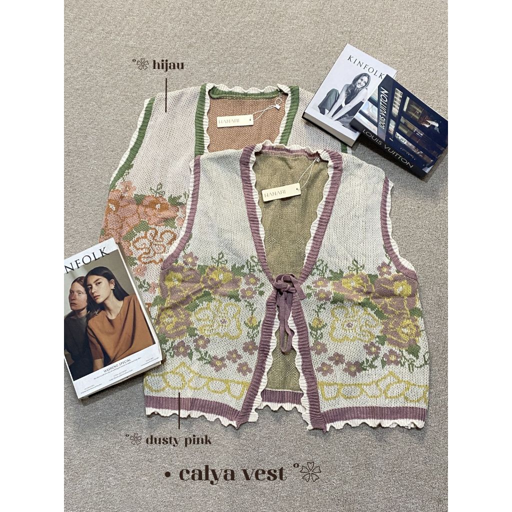 Hanari Vest Rompi | Outher Rajut Wanita Motif Bunga | Rompi Rajut Bunga Wanita