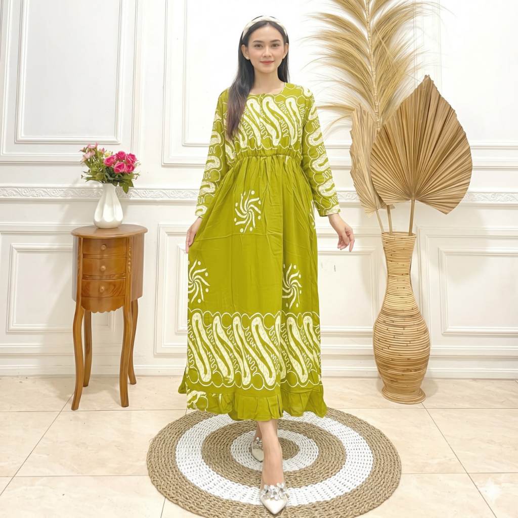 Baju Gamis Batik Pekalongan Motif Nur Jannah Wanita Rayon Adem Busui Kondangan