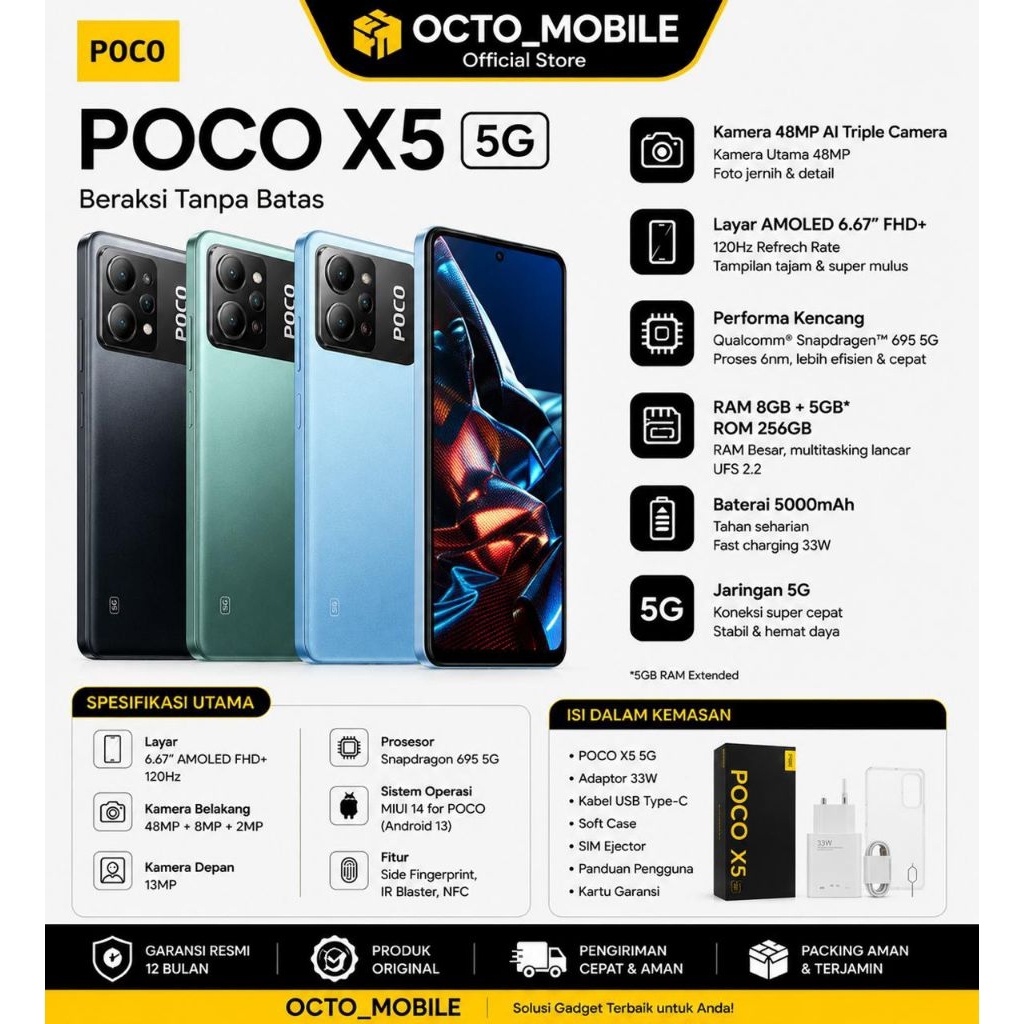 POCO X5 5G RAM 8GB ROM 256GB AMOLED 120Hz Snapdragon 695