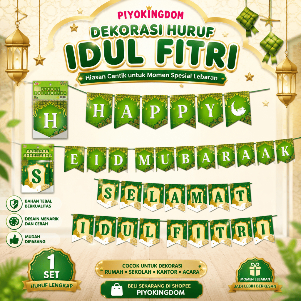 Banner Selamat Hari Raya Idul Fitri / Banner Eid Mubarak Dekorasi / Banner Flag / Eid Mubarak Banner