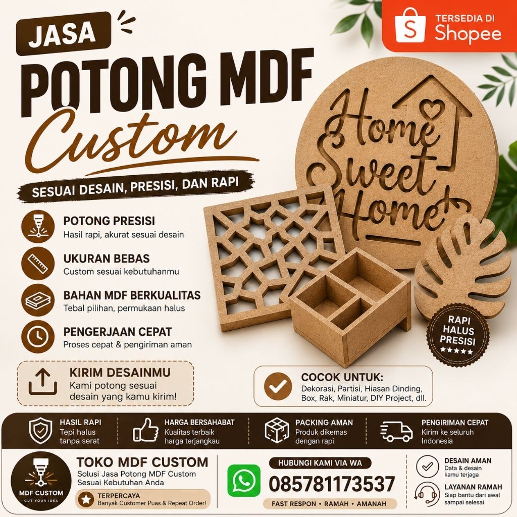 Jasa Potong MDF Custom | Laser Cutting MDF | CNC MDF HMR Sesuai Desain | MDF Custom Presisi