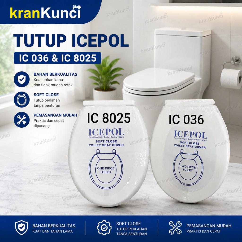 ICEPOL Soft Closing Toilet Seat Cover Universal Tutup Kloset Icepol IC 8025 dan IC 036