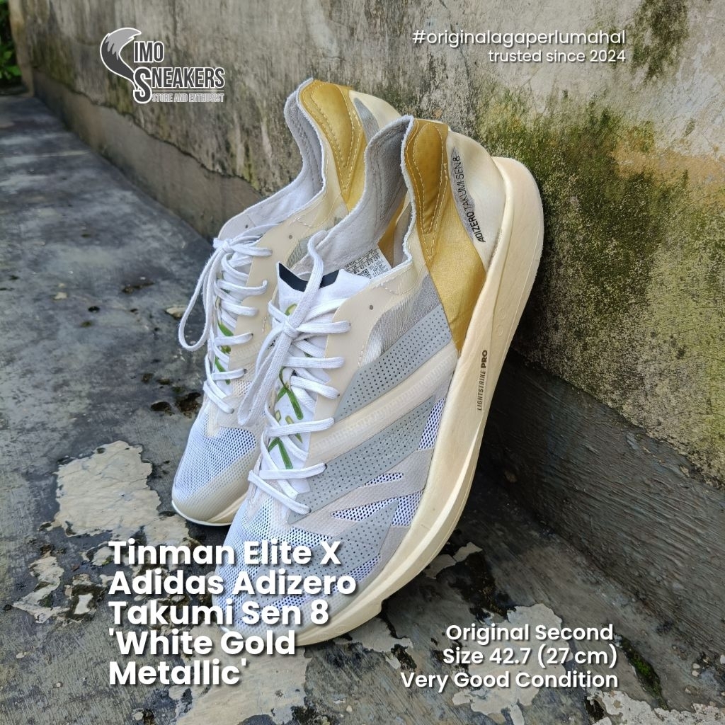Tinman Elite X Adidas Adizero Takumi Sen 8 Putih Emas Sepatu Lari Sneakers Original