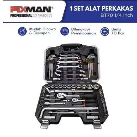 Alat perkakas socket lengkap 70 pcs BT70 original fixman