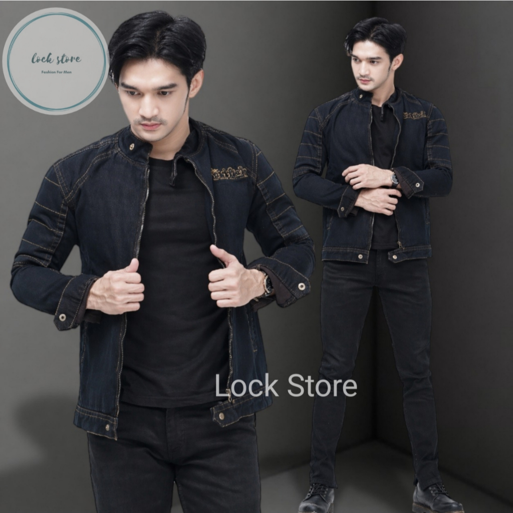 Jaket Denim Jeans Lis Polos Hitam || Jaket Fashion Pria Casual || Jaket Denim Resleting Casual Distr