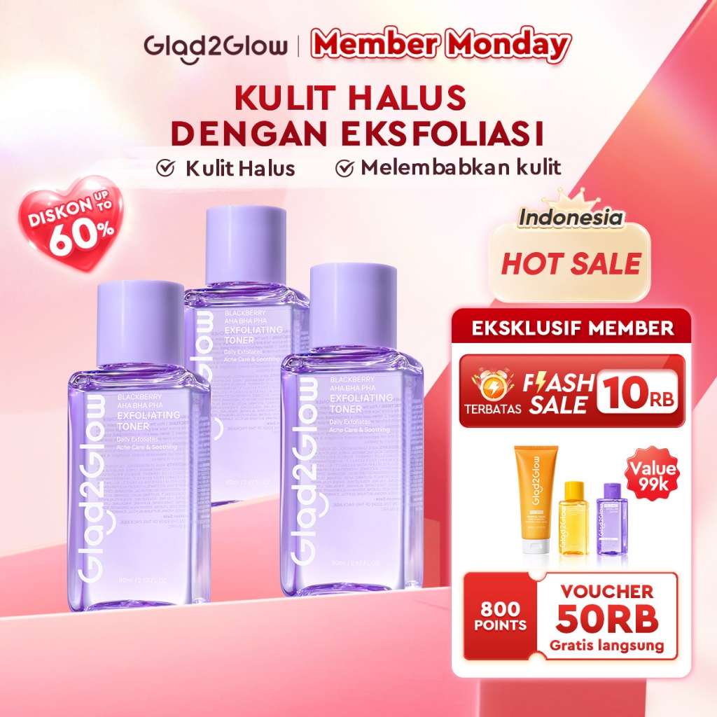 Glad2Glow Daily Exfoliating Toner toner badan face mist hydrating toner centella Toner eksfoliasi wa