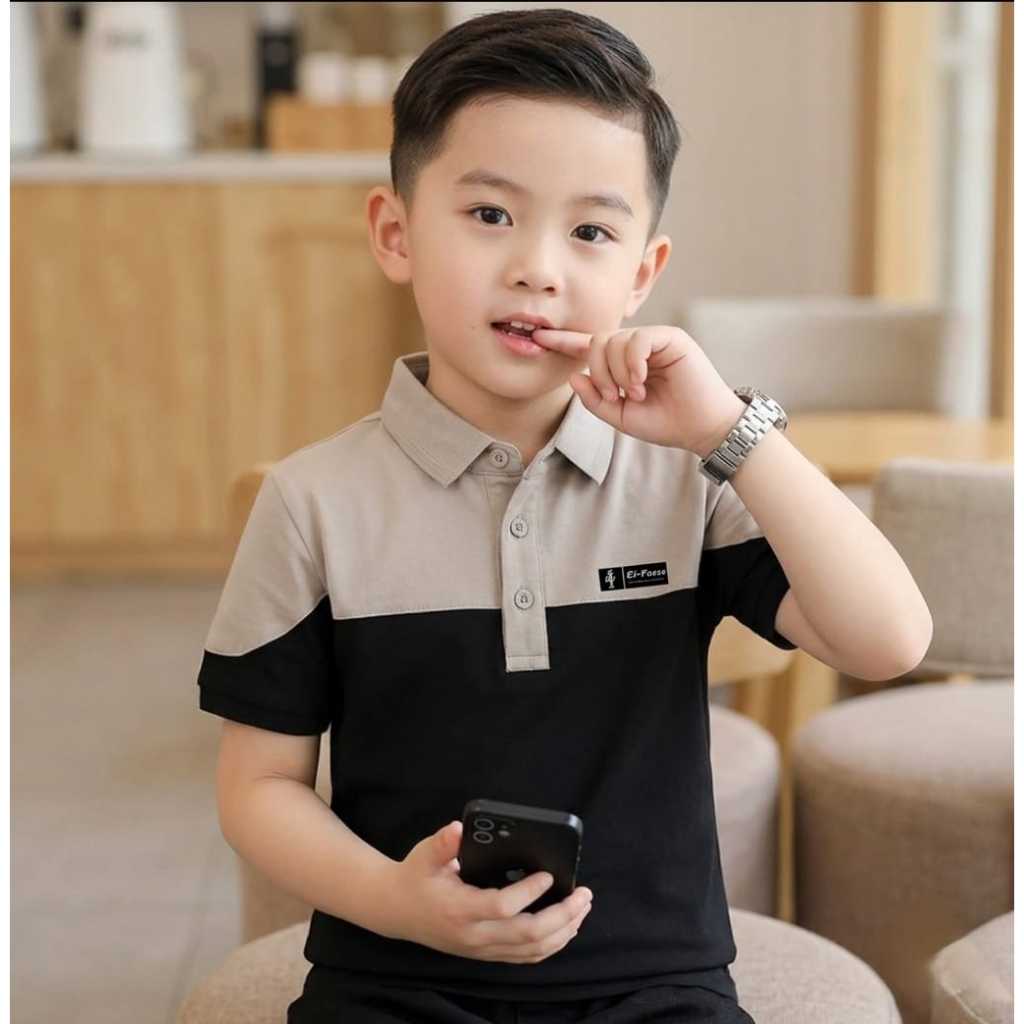 (ELFAZZA KIDS) KAOS KERAH ANAK LENGAN PENDEK MODEL KOMBINASI KEKINIAN BAJU POLO COWOK BERKERAH TSHIR