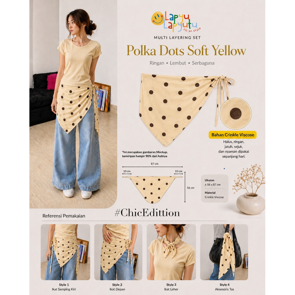 Chic Yellow Polkadots | Layering Skirt | Layering Segitiga | Accessories Outfit | Rok Layer Wanita C