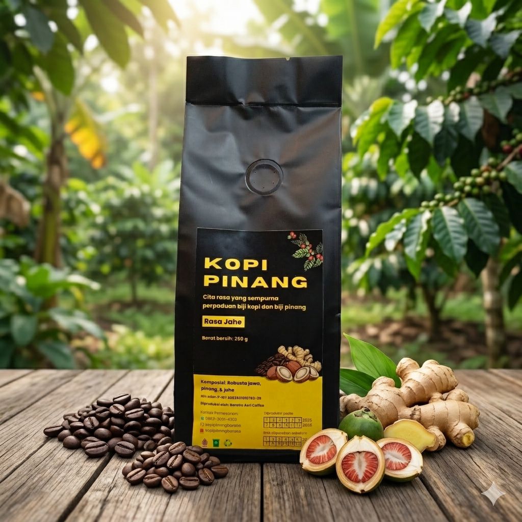 Kopi Hitam Bubuk dengan campuran pinang dan jahe