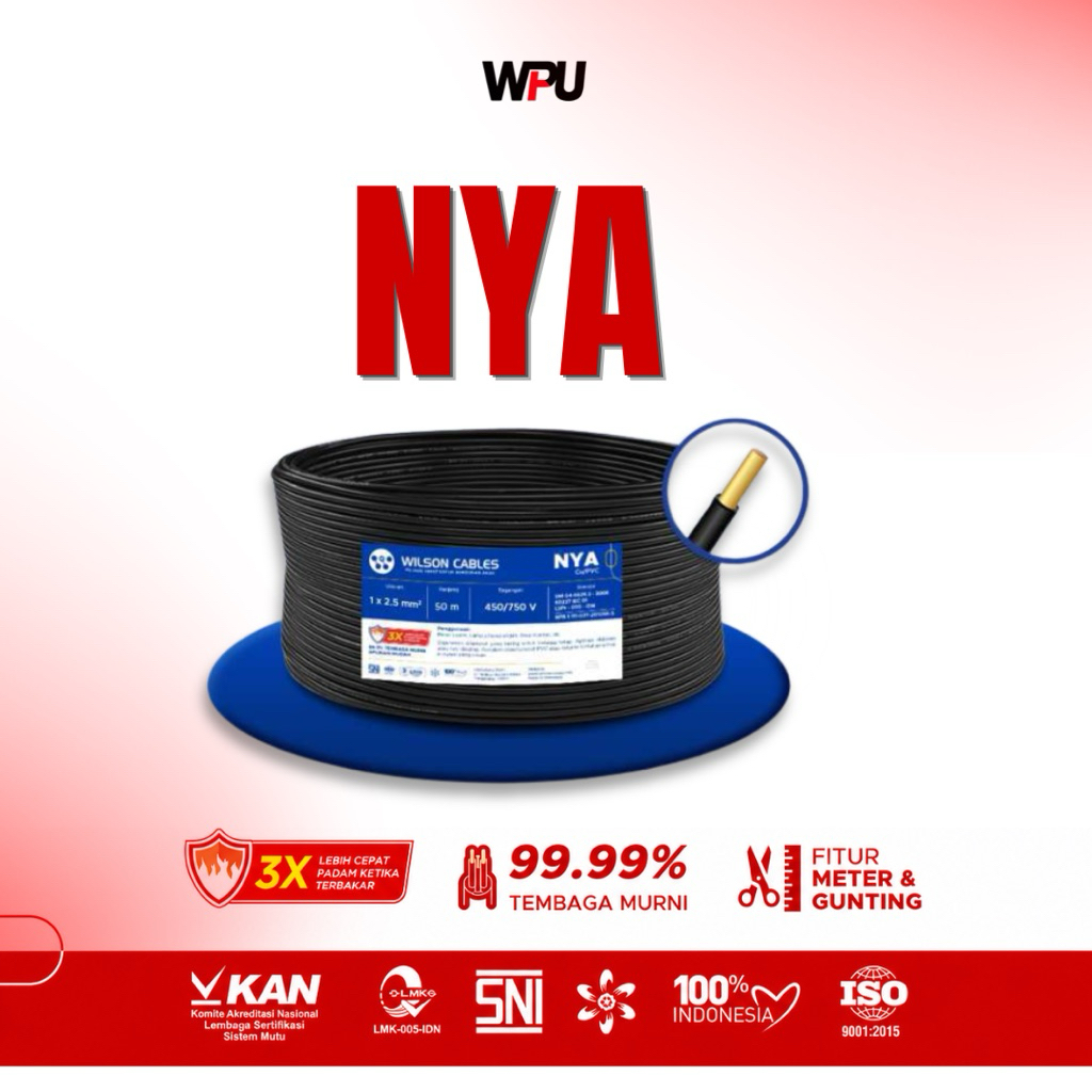 cable wilson tipe “NYA” 50m - untuk kabel instalasi lampu dan peralatan elektronik ringan