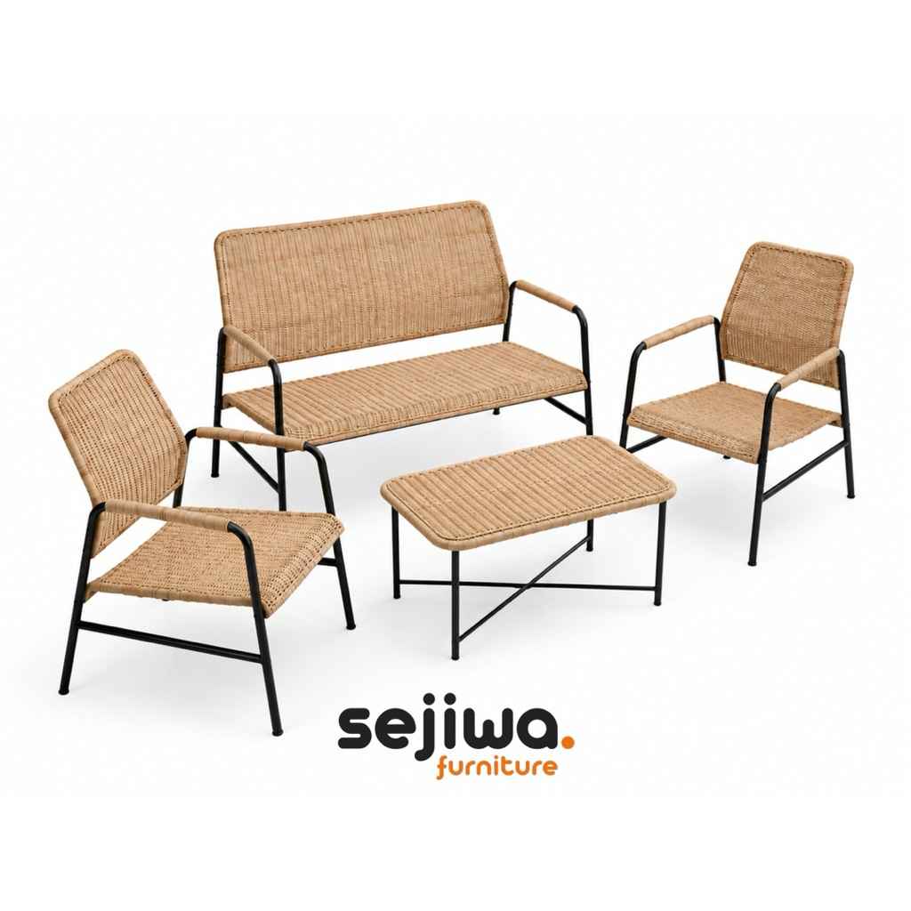 Sejiwa Furniture - Set Kursi Tamu Outdoor Anyaman Rotan Sintetis / Sofa Tamu Outdoor Anyaman Rotan S