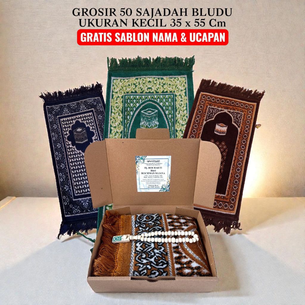 Sajadah Bludru Sovenir Tahlilan Grosir 50 Pcs Sovenir oleh oleh Haji/ Umroh Souvenir Tahlilan 40 Har