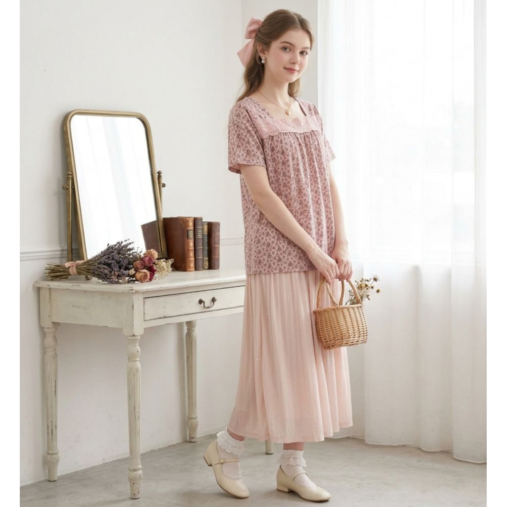 milkmaid top full print pink